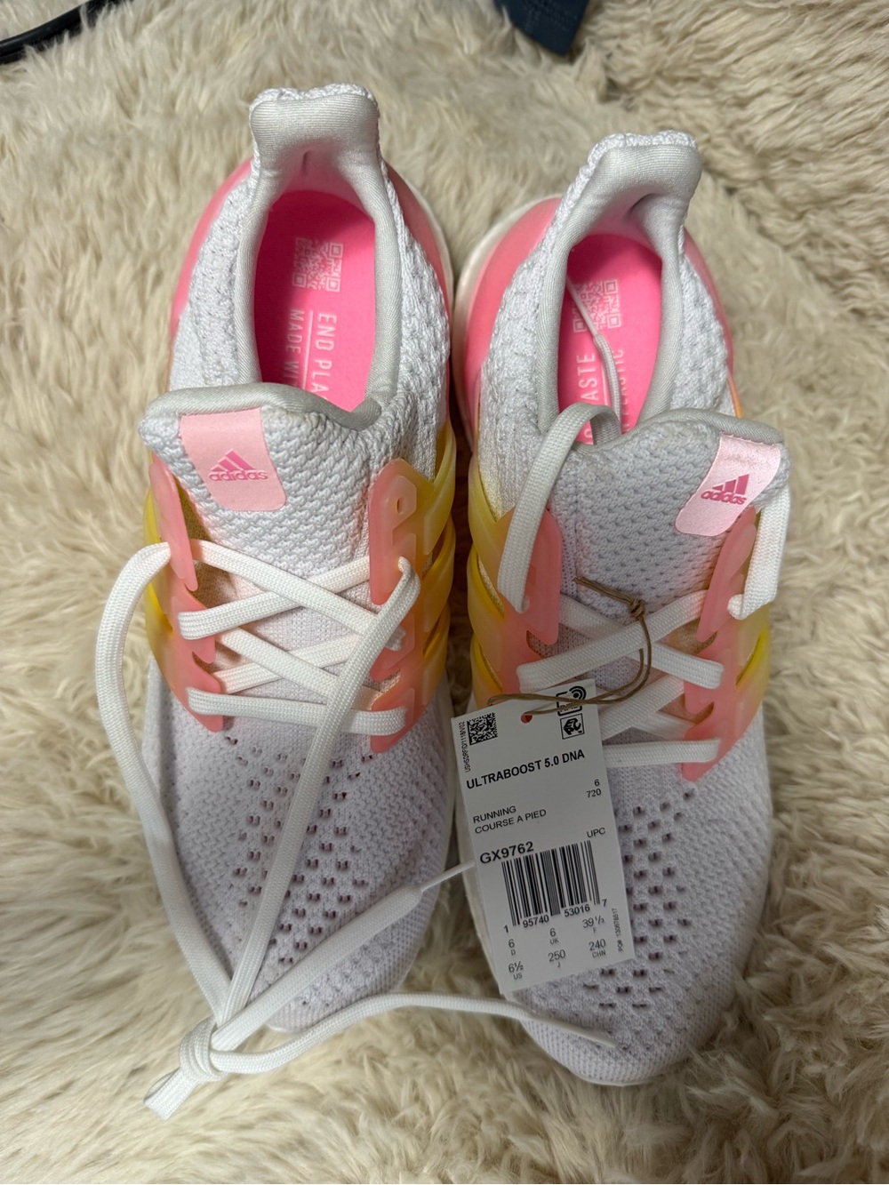adidas Women’s Ultraboost 5.0 DNA White Pink Yellow Running Shoes